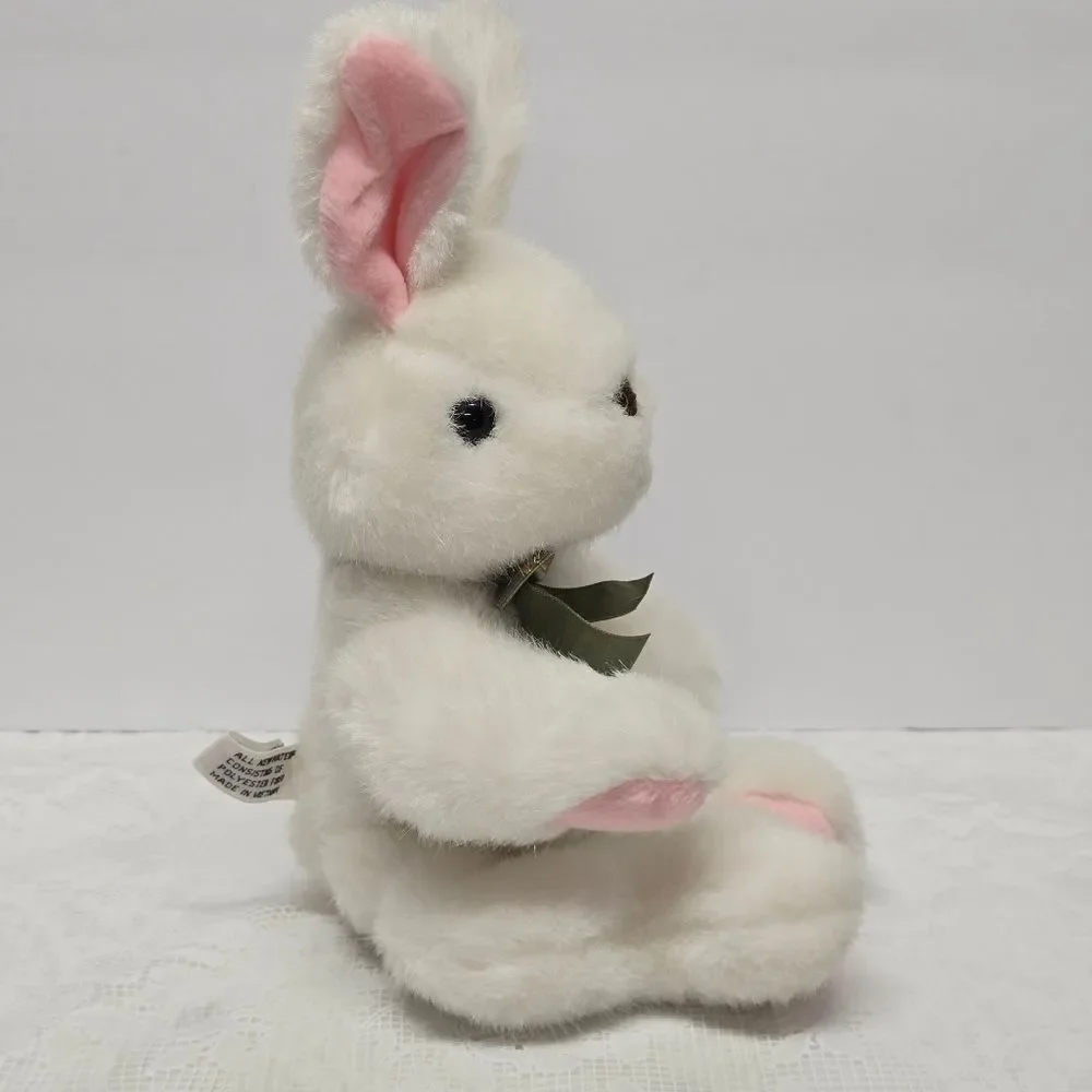 Vintage Harrods White Easter Bunny Rabbit Plush Olive Ribbon Made In Vietnam